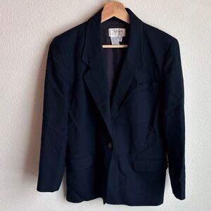 TALBOTS Blazer Vintage Wool Navy Button Trim 2 Petite